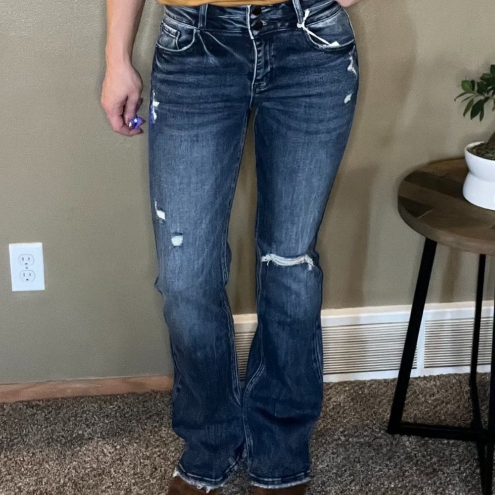 Petra153- Distressed high rise bootcut jeans